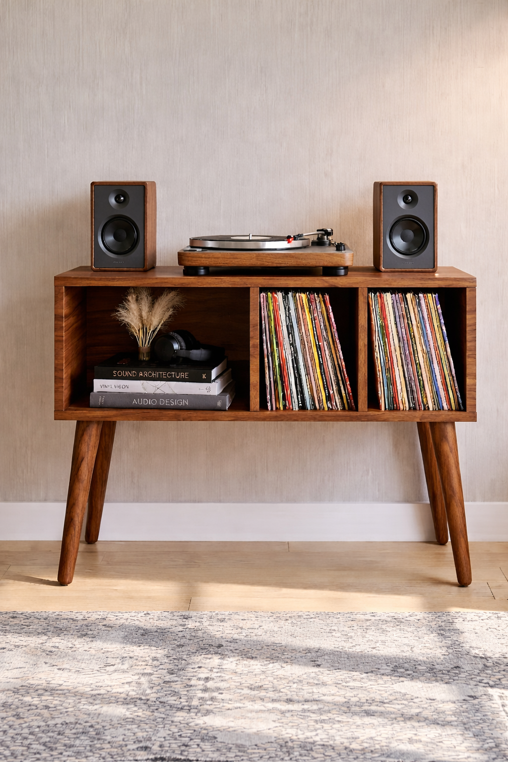 ミッドセンチュリー・レコードプレーヤー用スタンド – 80cm ターンテーブルスタンド（レコード・オーディオ機器用）