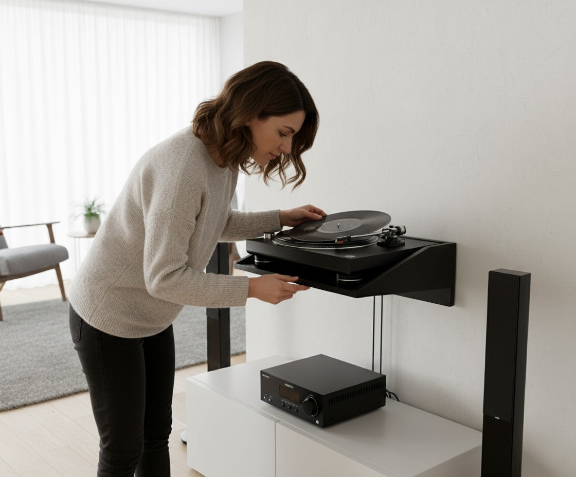 Custom Floating MDF Wall Shelf for Turntables, Record Players, Projectors & Audio Equipment – Modern Space-Saving Display