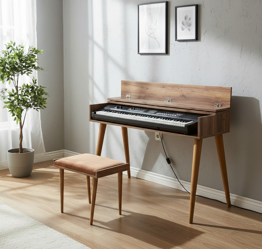 Custom Piano Stand, Digital Piano Stand, Keyboard Stand, MIDI Keyboard Desk, 88 Key Piano Furniture, Modern Walnut Music Stand, MDF Hasan