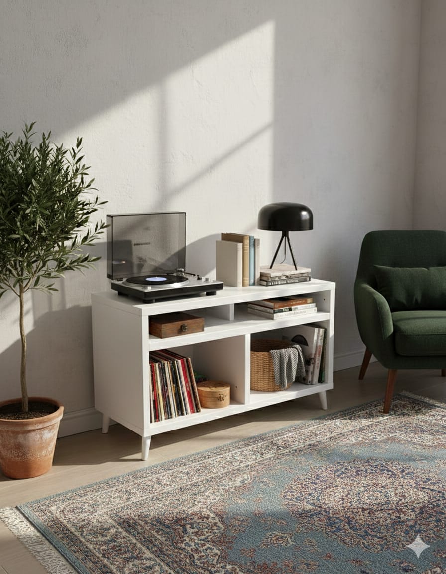 Modern Record Player Stand with Vinyl Storage – Turntable Table & LP Organizer