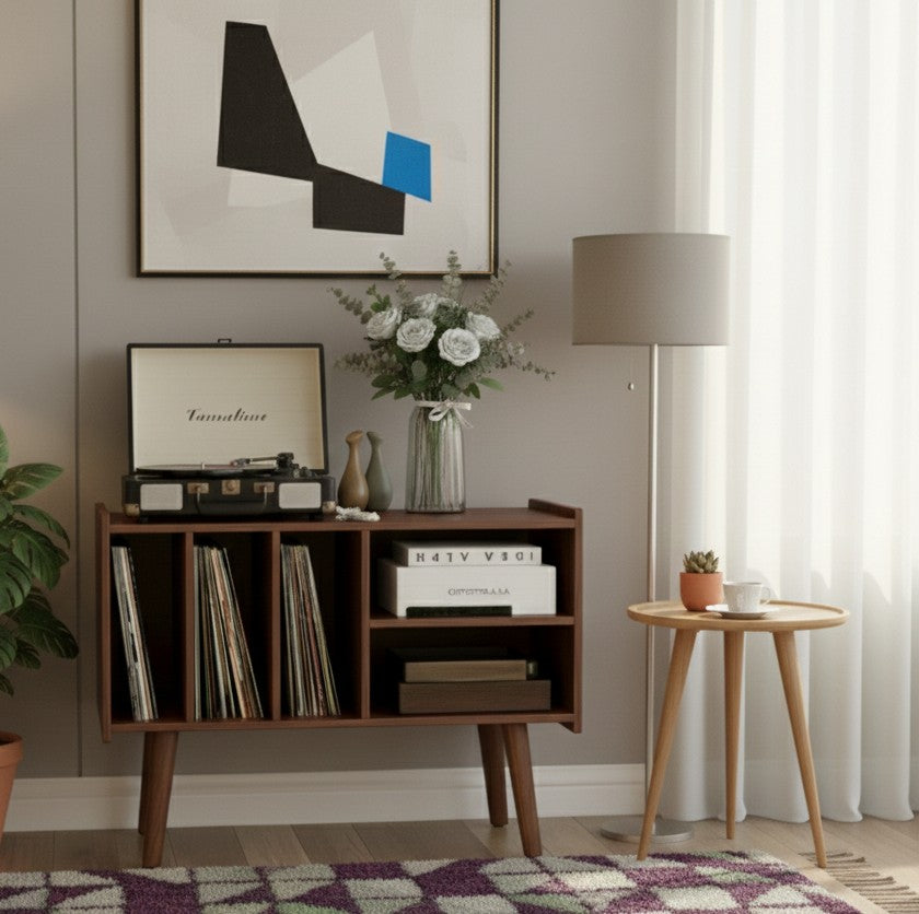 モダンレコードプレーヤースタンド（レコード収納付き）– 80 / 100 / 120 cm ターンテーブルスタンド＆LPレコード収納ラック