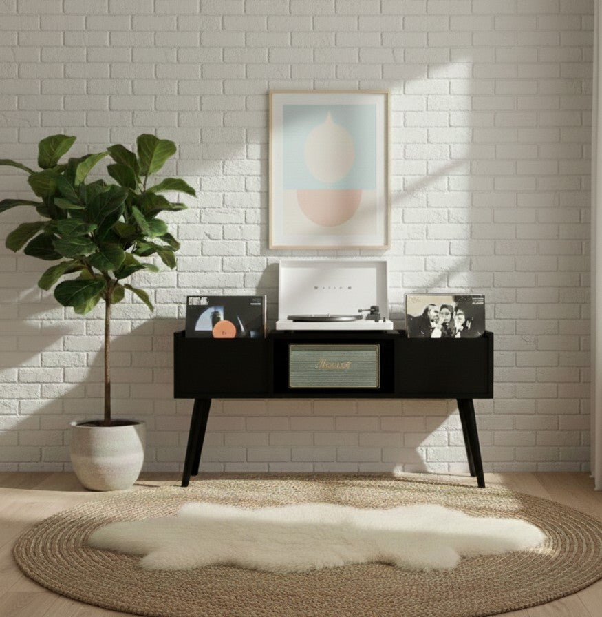 120cm レコードプレーヤー台（レコード収納付き）– モダンなターンテーブルスタンド＆LPオーガナイザー