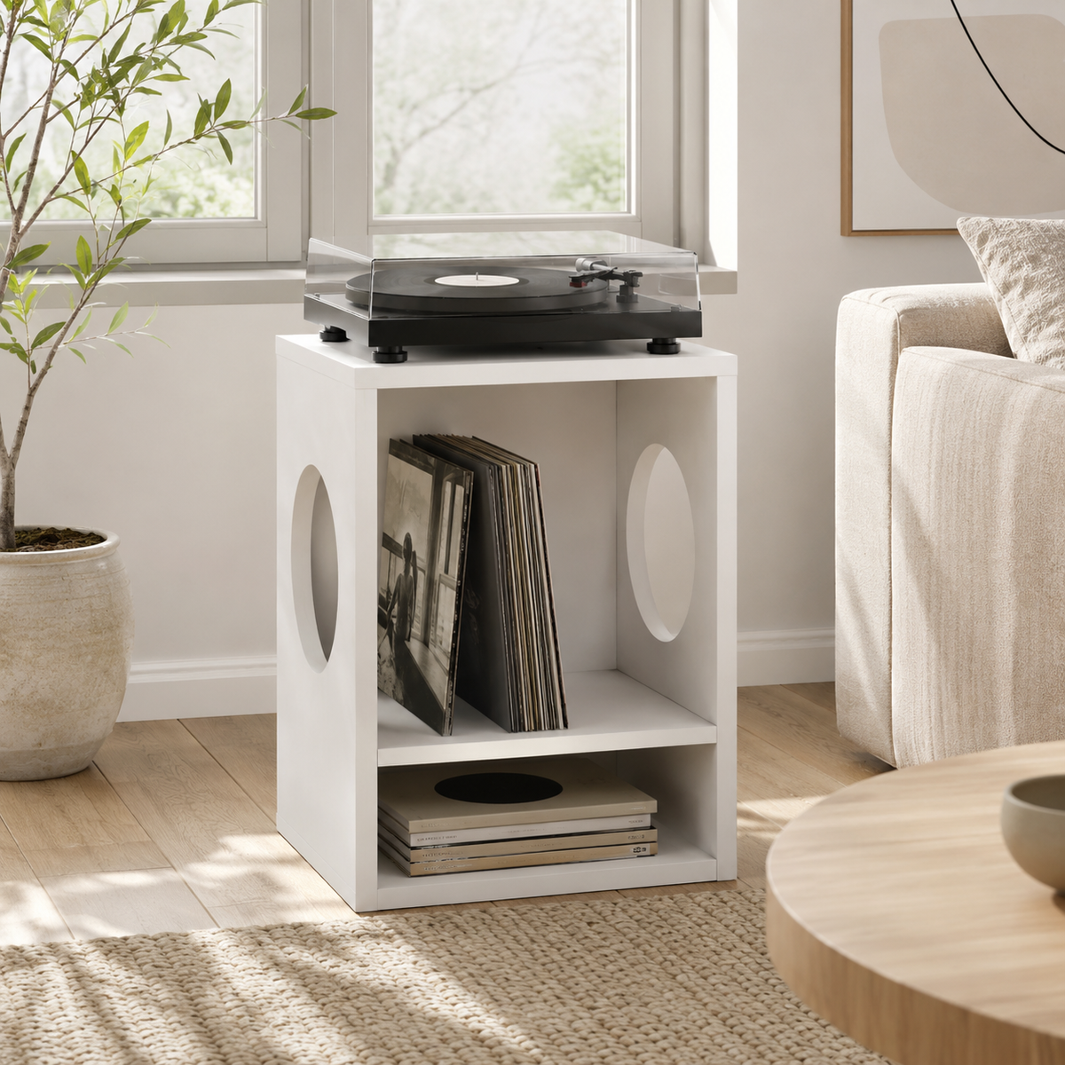 Compact Record Player Stand with Vinyl Storage – Turntable Stand & LP Organizer