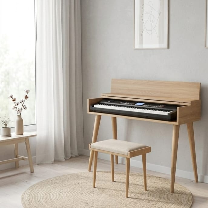 Custom Piano Stand, Digital Piano Stand, Keyboard Stand, MIDI Keyboard Desk, 88 Key Piano Furniture, Modern Walnut Music Stand