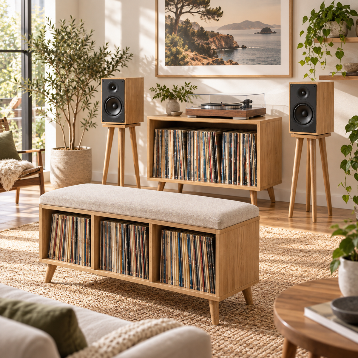 Custom Listening Room Furniture, Record Player Stand, Vinyl Storage Cabinet, Mid Century Modern Audio Console, Hi Fi Furniture