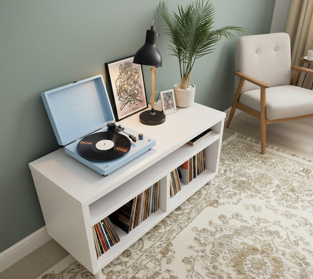 Modern Record Player Stand with Vinyl Storage – Turntable Table & LP Organizer