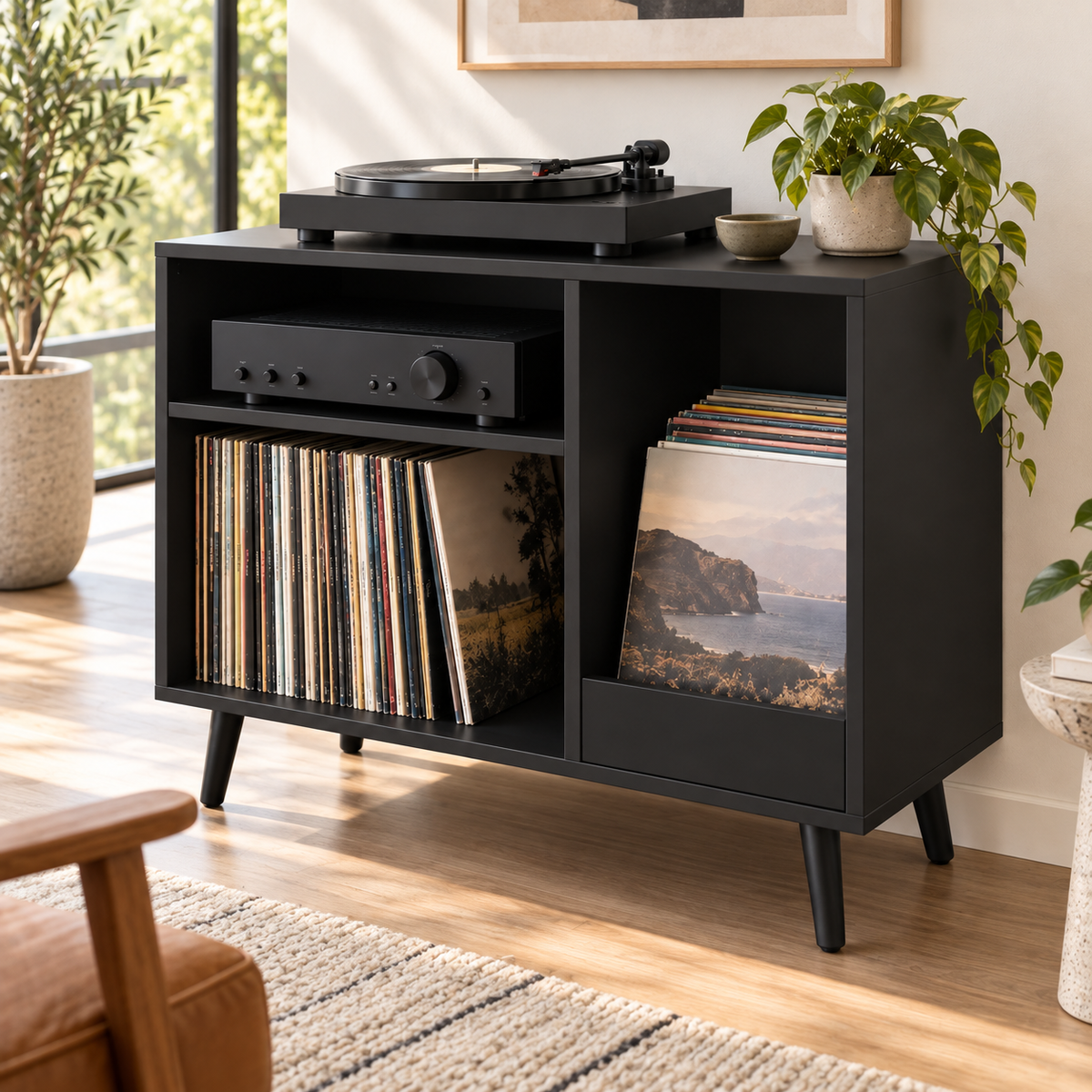 Record Player Stand with Vinyl Storage – 60 cm Turntable Stand & LP Organizer