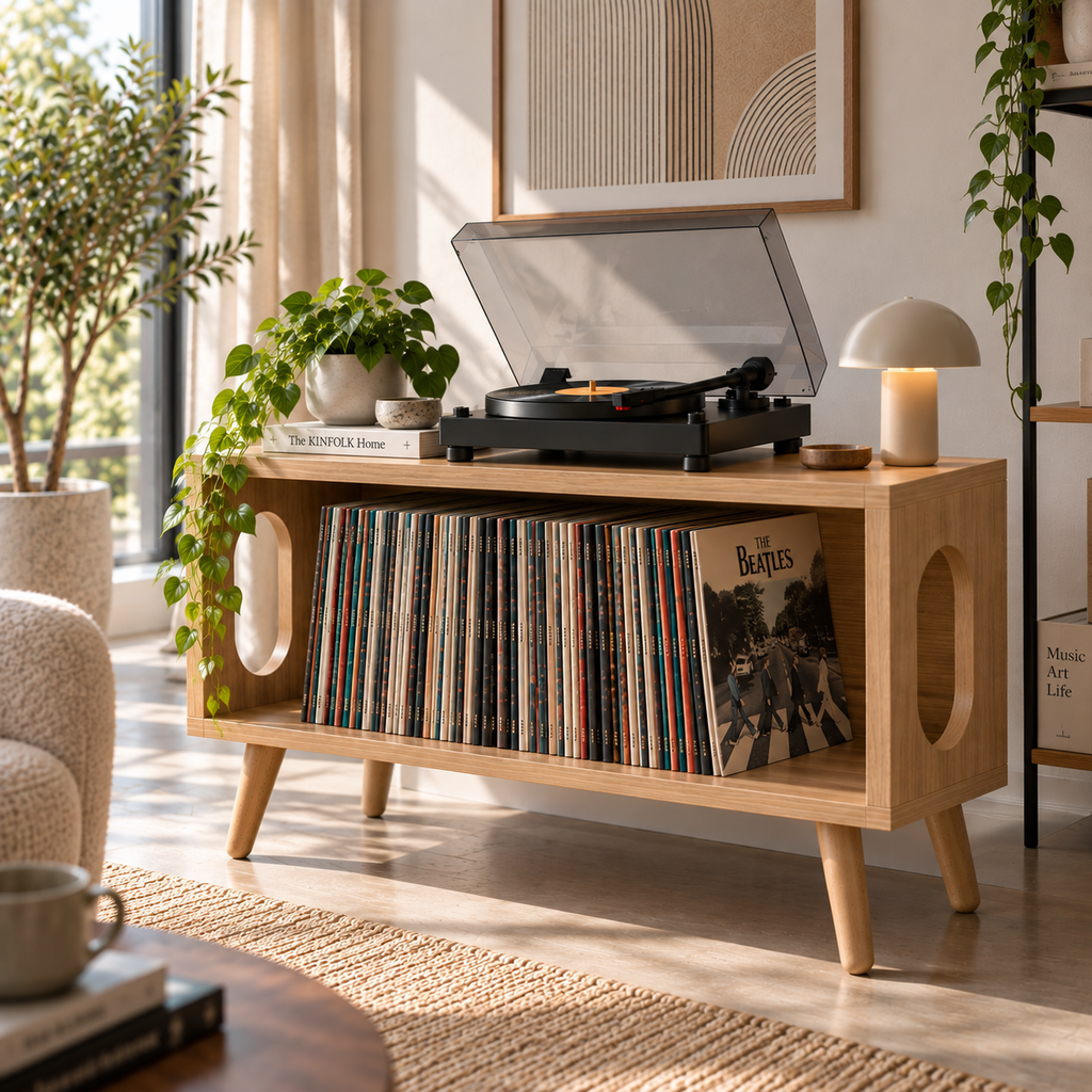Low Profile Record Player Stand – Vinyl Storage & Turntable Furniture