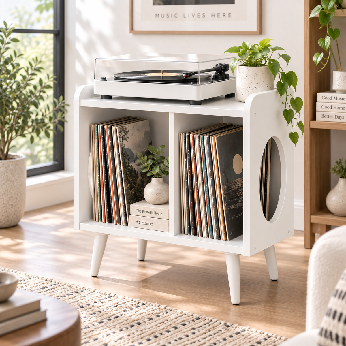 Compact Record Player Stand with Vinyl Storage – Turntable Stand & LP Organizer, 45 cm Wide