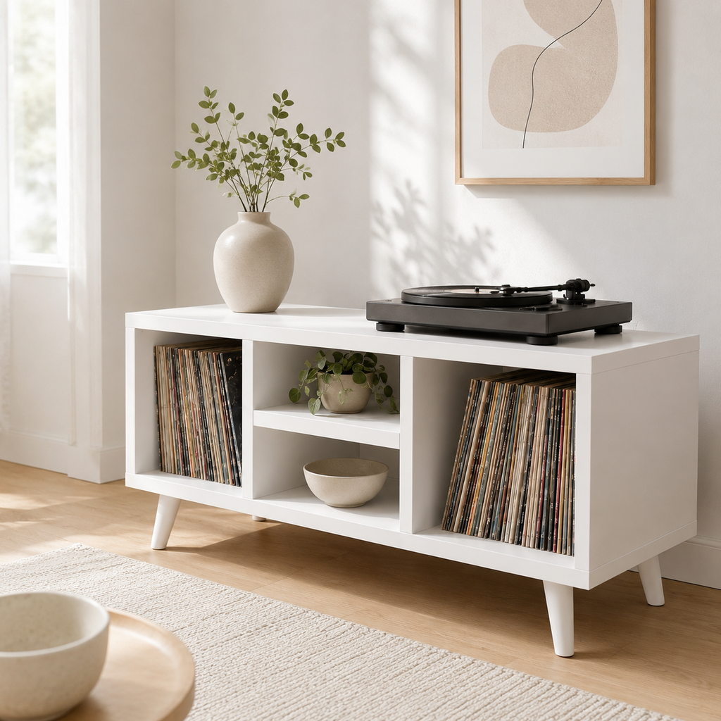 Modern Record Player Stand with Vinyl Storage – Turntable Stand & LP Organizer