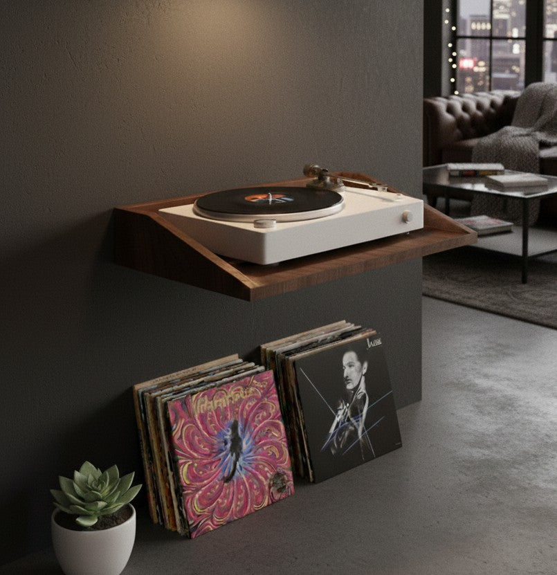レコードプレーヤー・プロジェクター・音響機器用カスタムMDFフローティングウォールシェルフ – モダンな省スペースディスプレイ