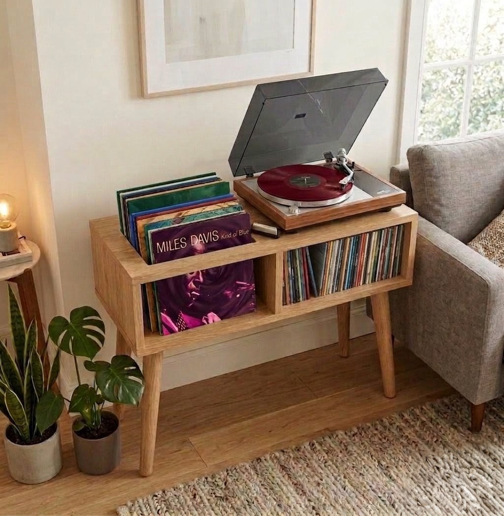 Modern Record Player Stand – 80 cm Turntable Table & Vinyl Storage Furniture