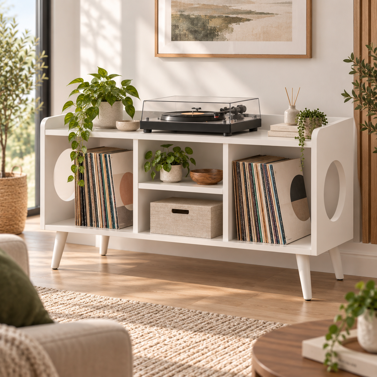 Record Player Stand with Vinyl Storage – Modern Turntable Stand & LP Organizer