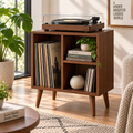 Narrow Record Player Stand with Vinyl Storage – Compact Turntable Cabinet