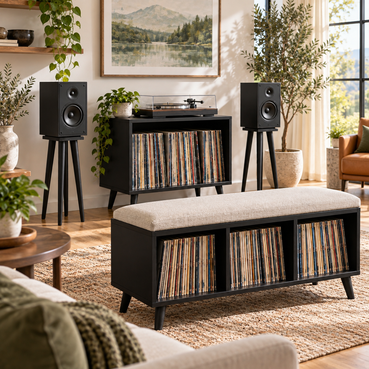 Custom Listening Room Furniture, Record Player Stand, Vinyl Storage Cabinet, Mid Century Modern Audio Console, Hi Fi Furniture