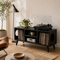 Modern Record Player Stand with Vinyl Storage – Low Turntable Stand & LP Organizer