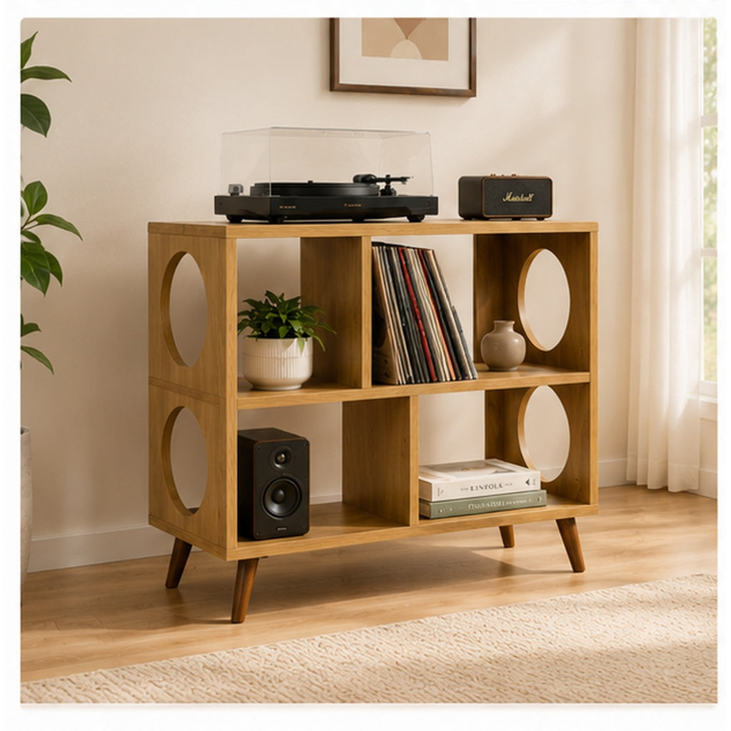 Modern Record Player Stand with Vinyl Storage – Turntable Cabinet & LP Organizer