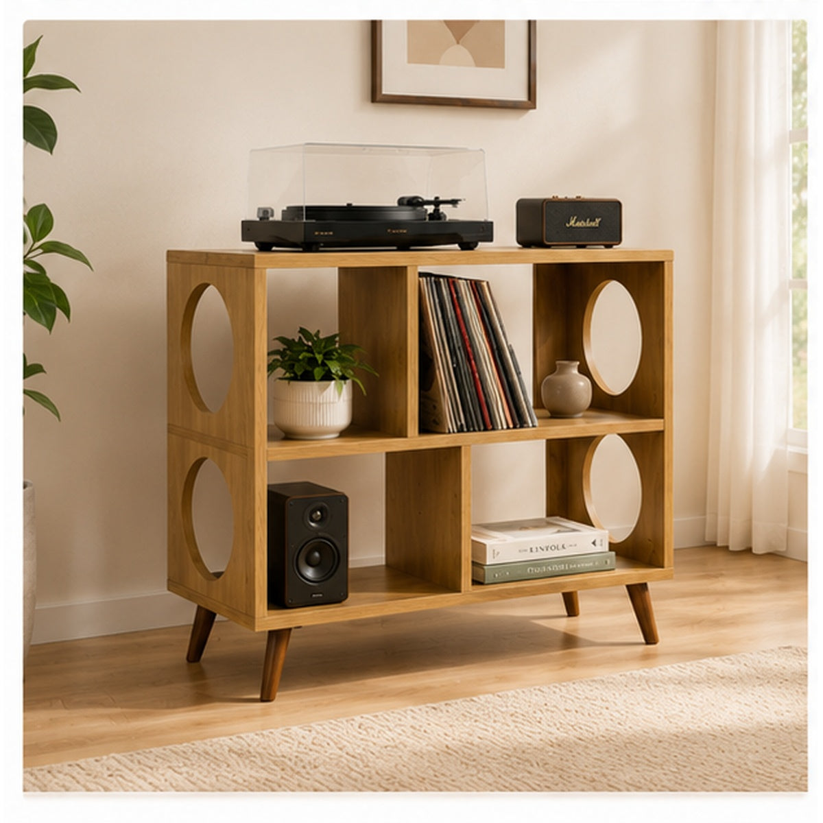 Modern Record Player Stand with Vinyl Storage – Turntable Cabinet & LP Organizer