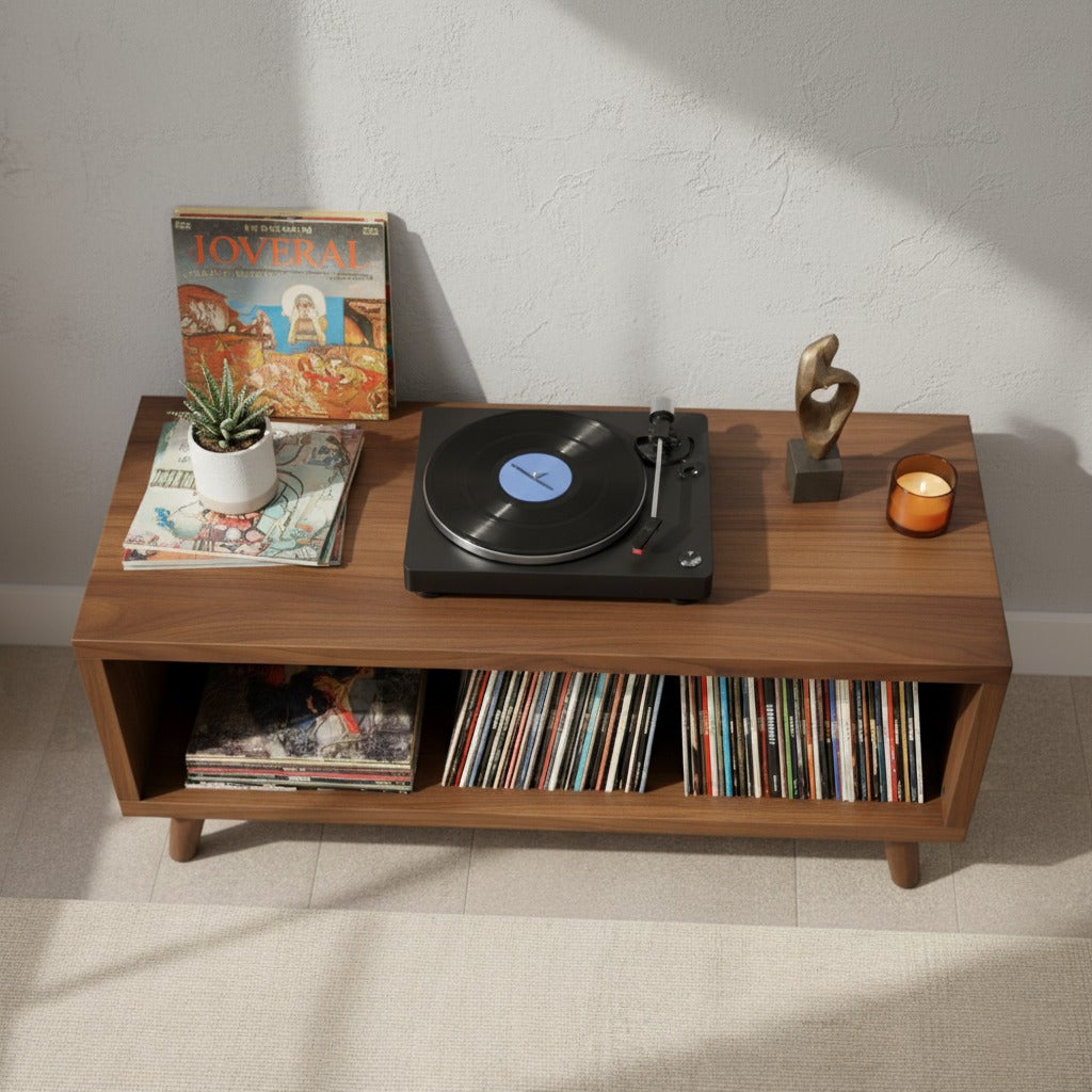 レコードプレーヤー用ロープロファイルスタンド（レコード収納付き）– ターンテーブル台＆LP収納ラック