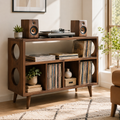 Mid-Century Record Player Stand with Vinyl Storage – Turntable Stand & LP Organizer