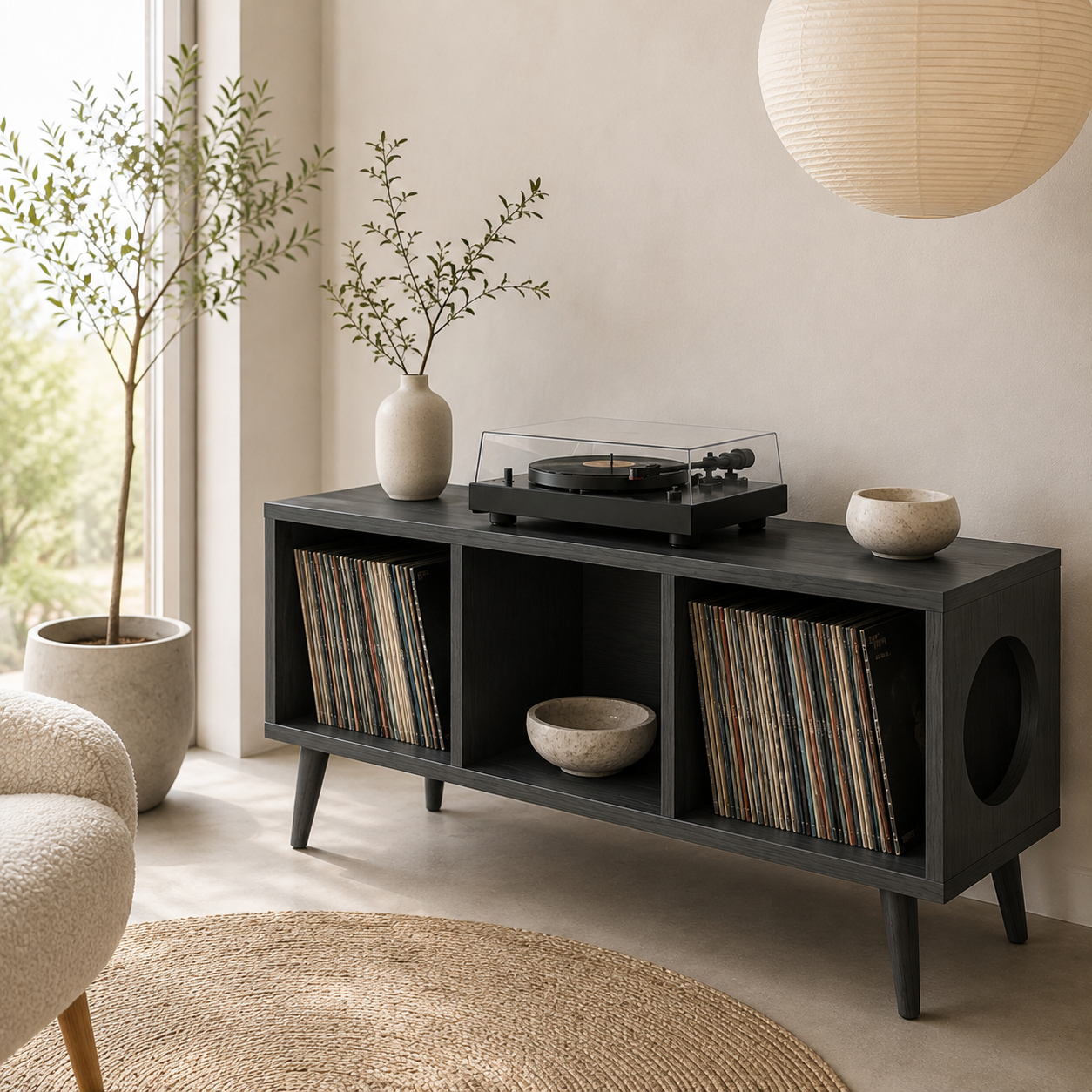 Compact Record Player Stand with Vinyl Storage – Turntable Stand & LP Organizer