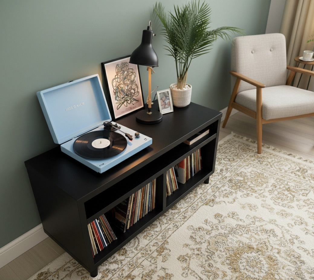 Modern Record Player Stand with Vinyl Storage – Turntable Table & LP Organizer