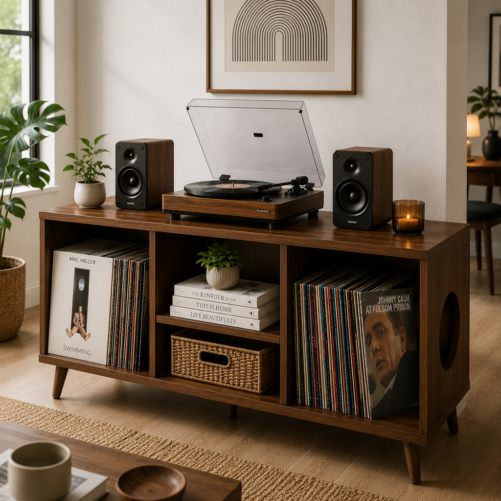 Modern Record Player Stand with Vinyl Storage – Turntable Cabinet & LP Organizer