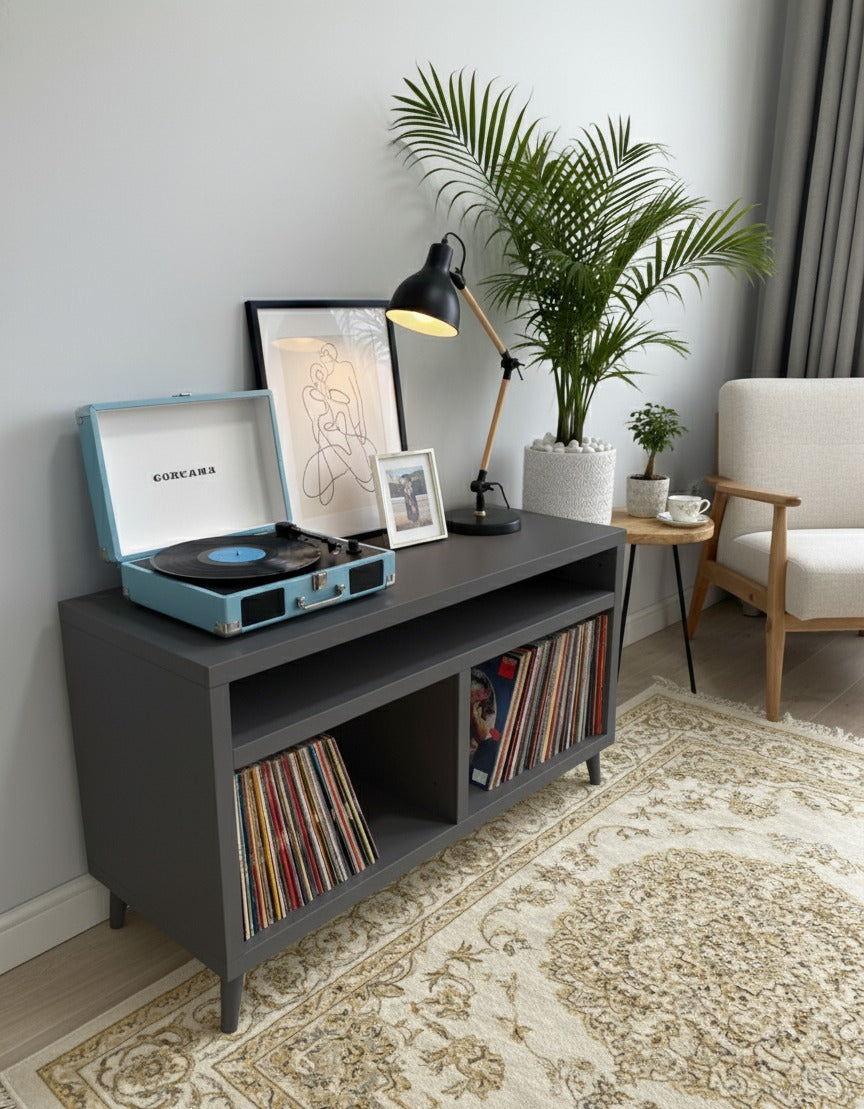 Modern Record Player Stand with Vinyl Storage – Turntable Table & LP Organizer
