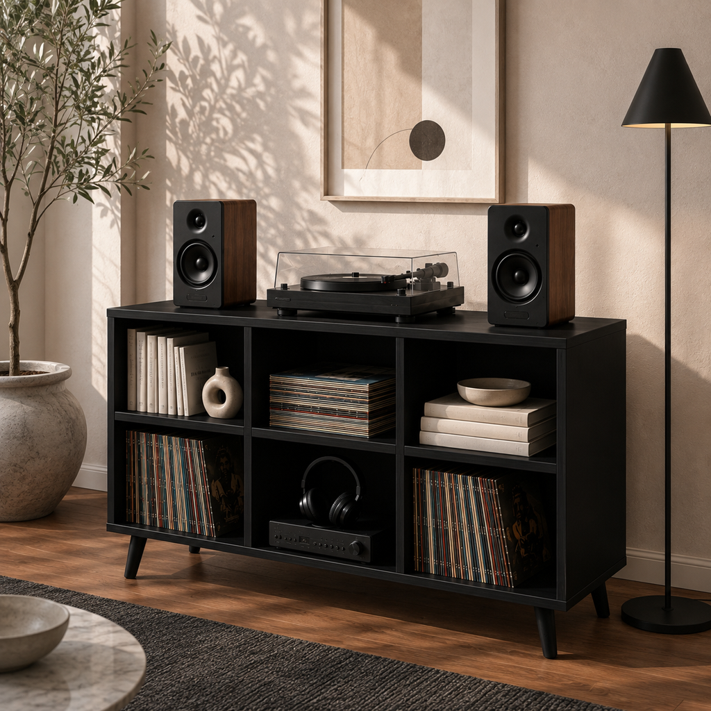 Tall Record Player Stand with Vinyl Storage – Turntable Stand & LP Organizer