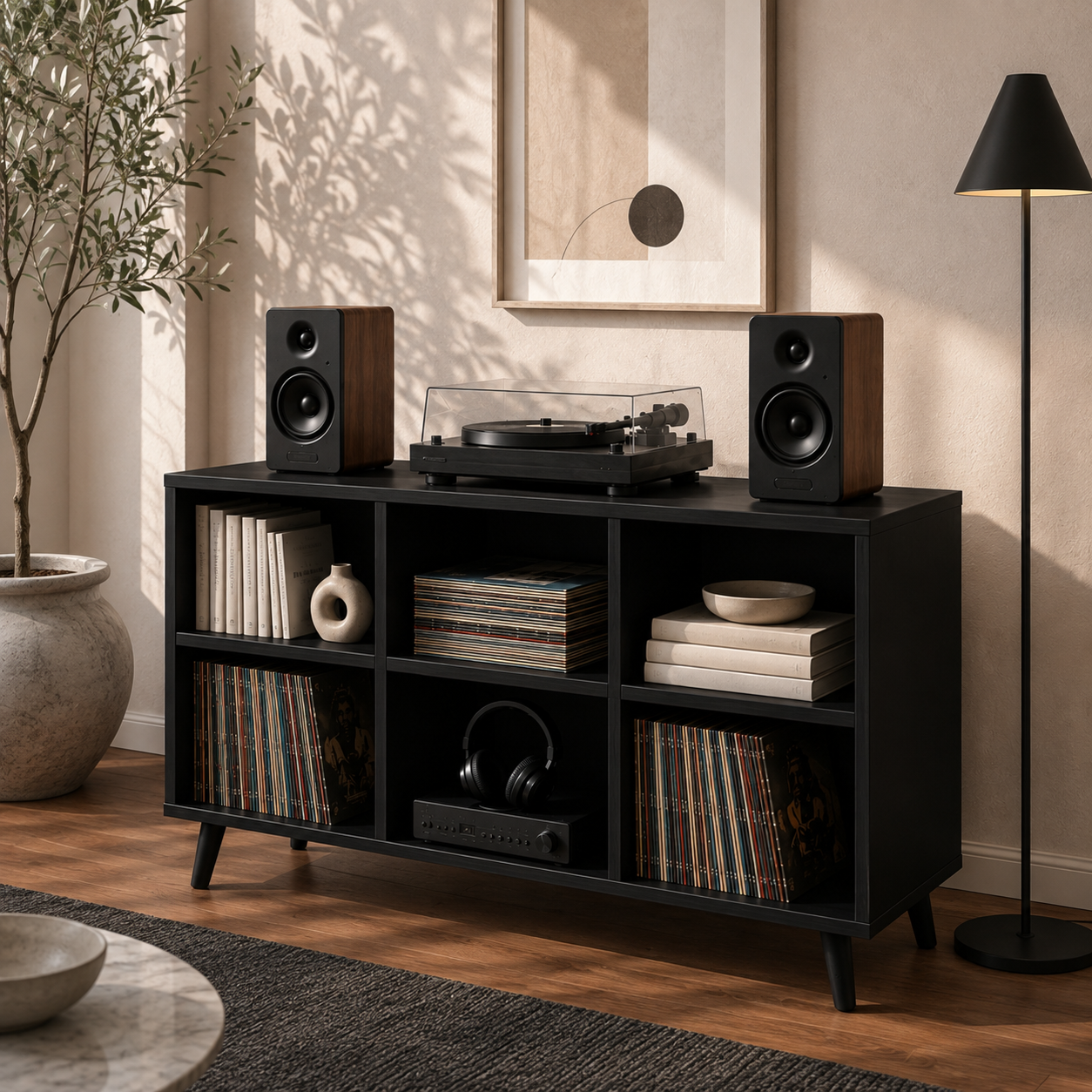 Tall Record Player Stand with Vinyl Storage – Turntable Stand & LP Organizer