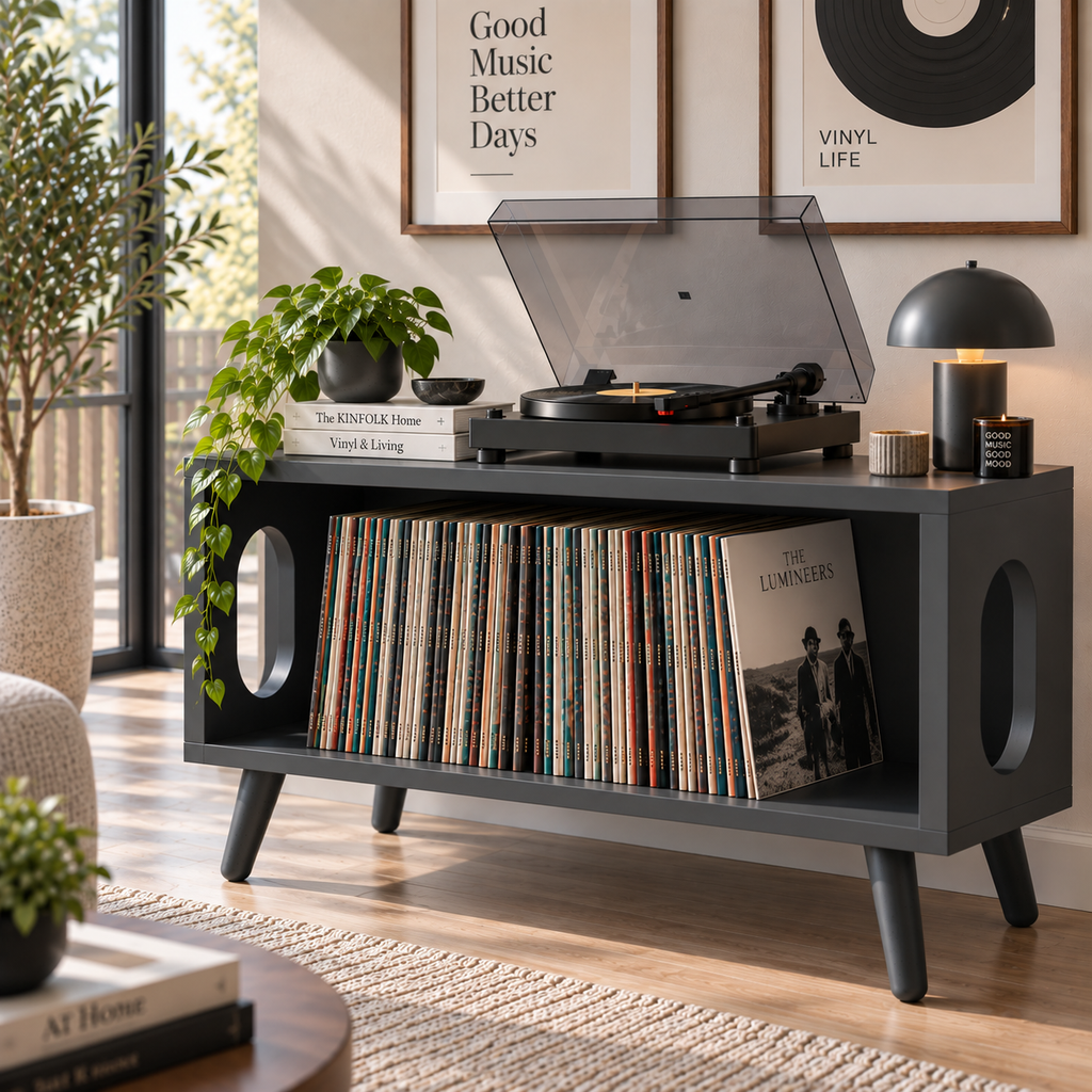 Low Profile Record Player Stand – Vinyl Storage & Turntable Furniture