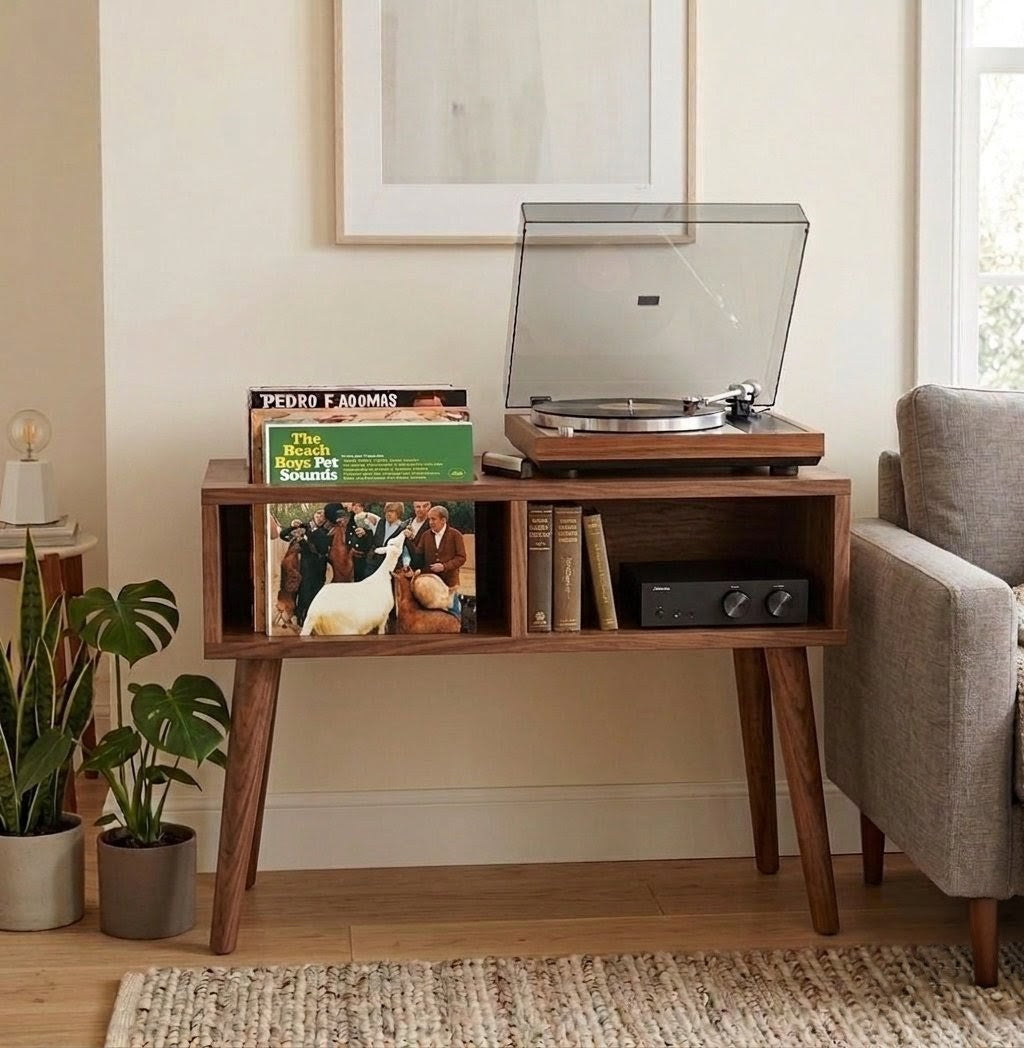 Modern Record Player Stand – 80 cm Turntable Table & Vinyl Storage Furniture