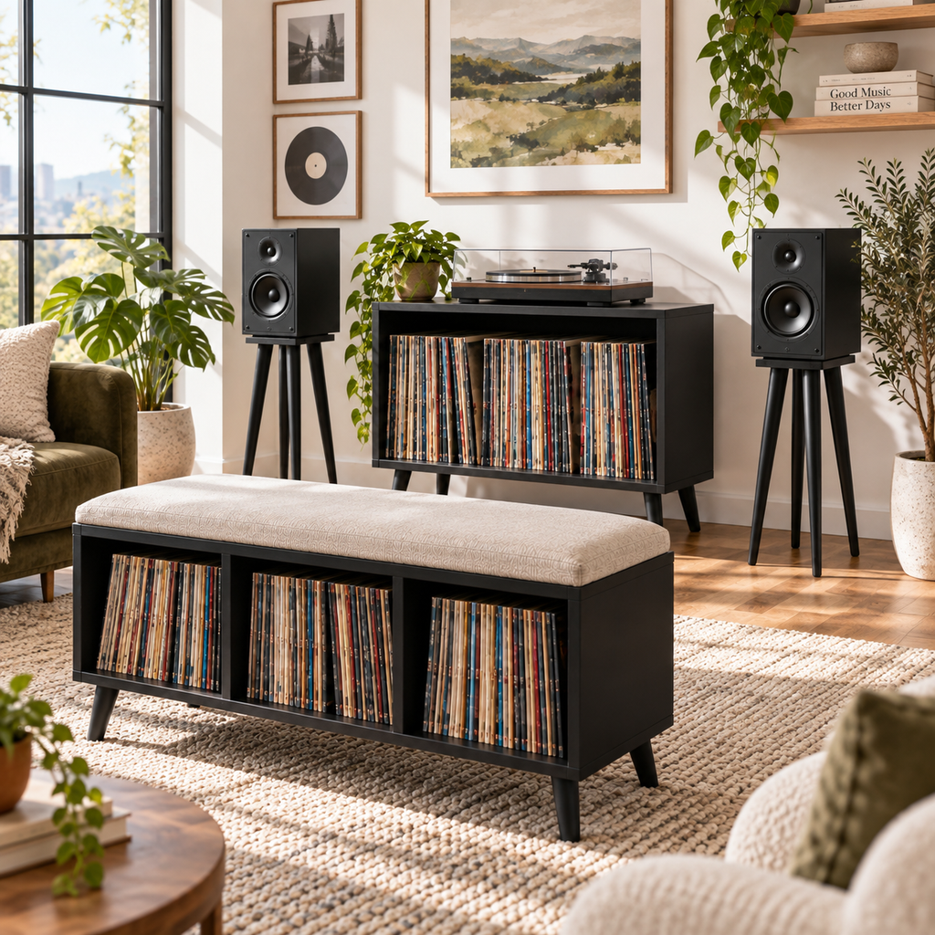 Custom Listening Room Furniture, Record Player Stand, Vinyl Storage Cabinet, Mid Century Modern Audio Console, Hi Fi Furniture