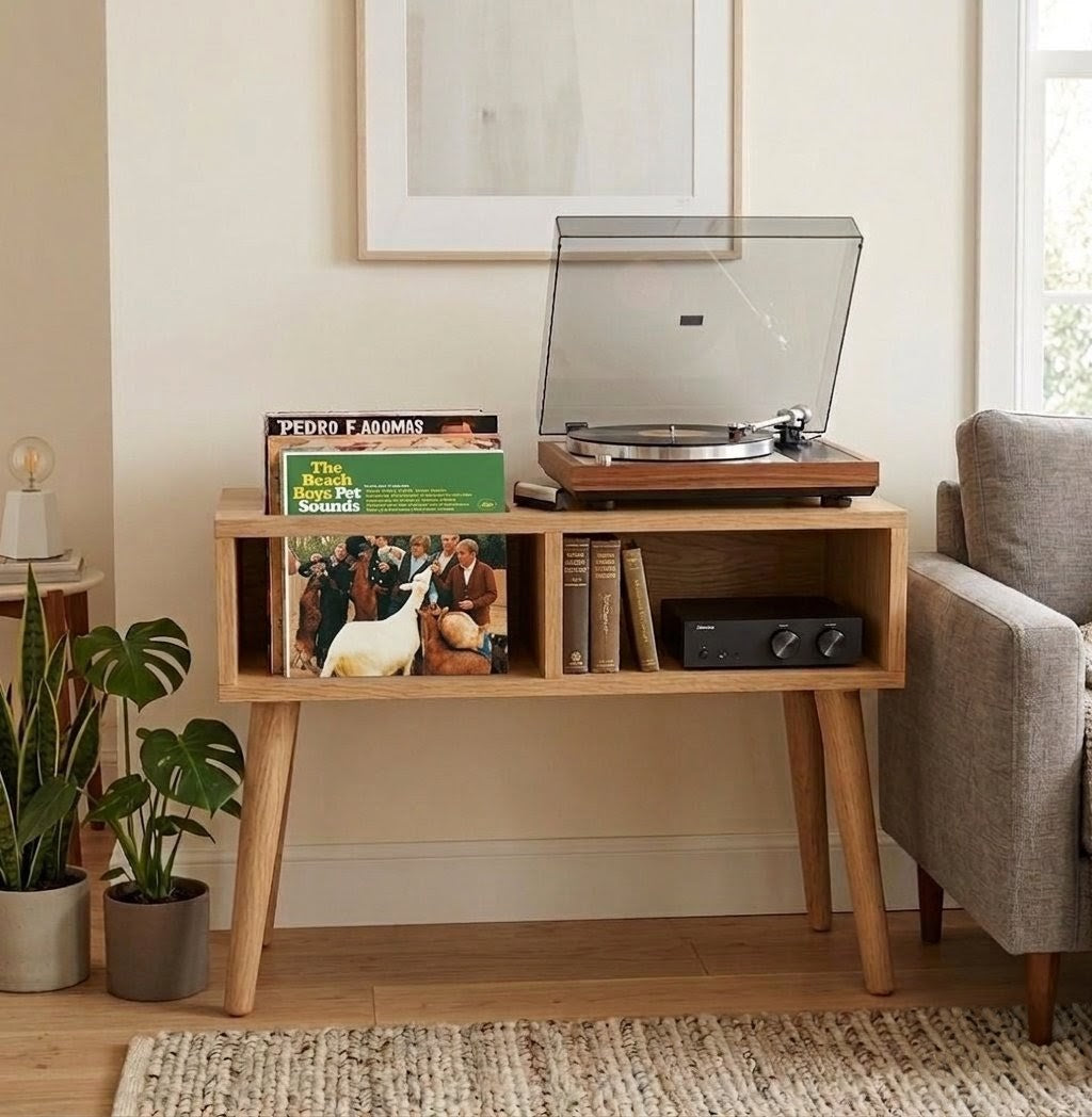 Modern Record Player Stand – 80 cm Turntable Table & Vinyl Storage Furniture