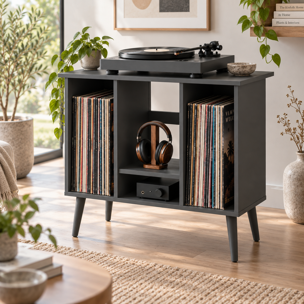 55 cm Record Player Stand with Vinyl Storage – Compact Turntable Stand & LP Organizer