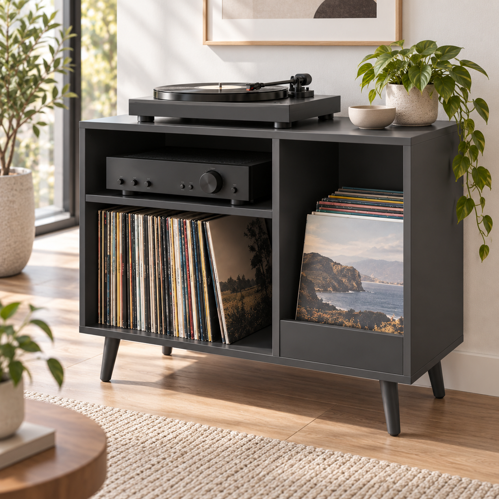 Record Player Stand with Vinyl Storage – 60 cm Turntable Stand & LP Organizer