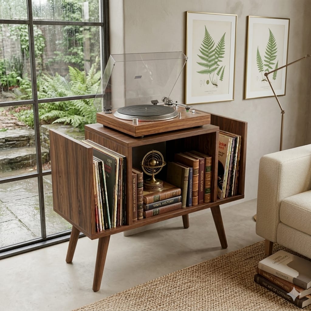 Compact Record Player Stand with Vinyl Storage – 67.5 cm Turntable Stand & LP Organizer