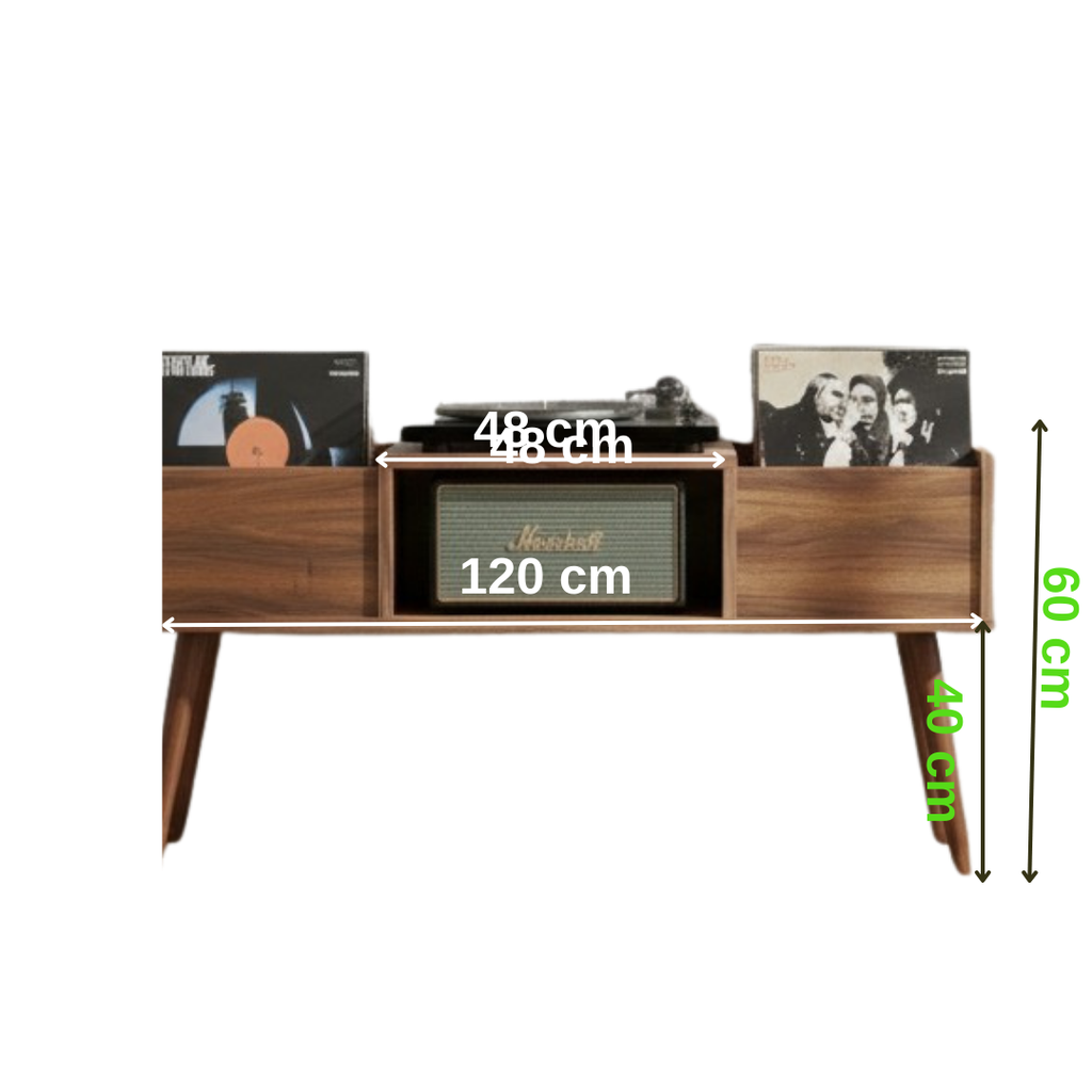 120cm レコードプレーヤー台（レコード収納付き）– モダンなターンテーブルスタンド＆LPオーガナイザー