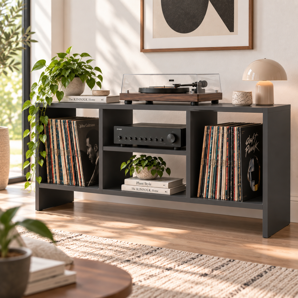 Record Player Stand with Vinyl Storage – Turntable Stand & LP Organizer