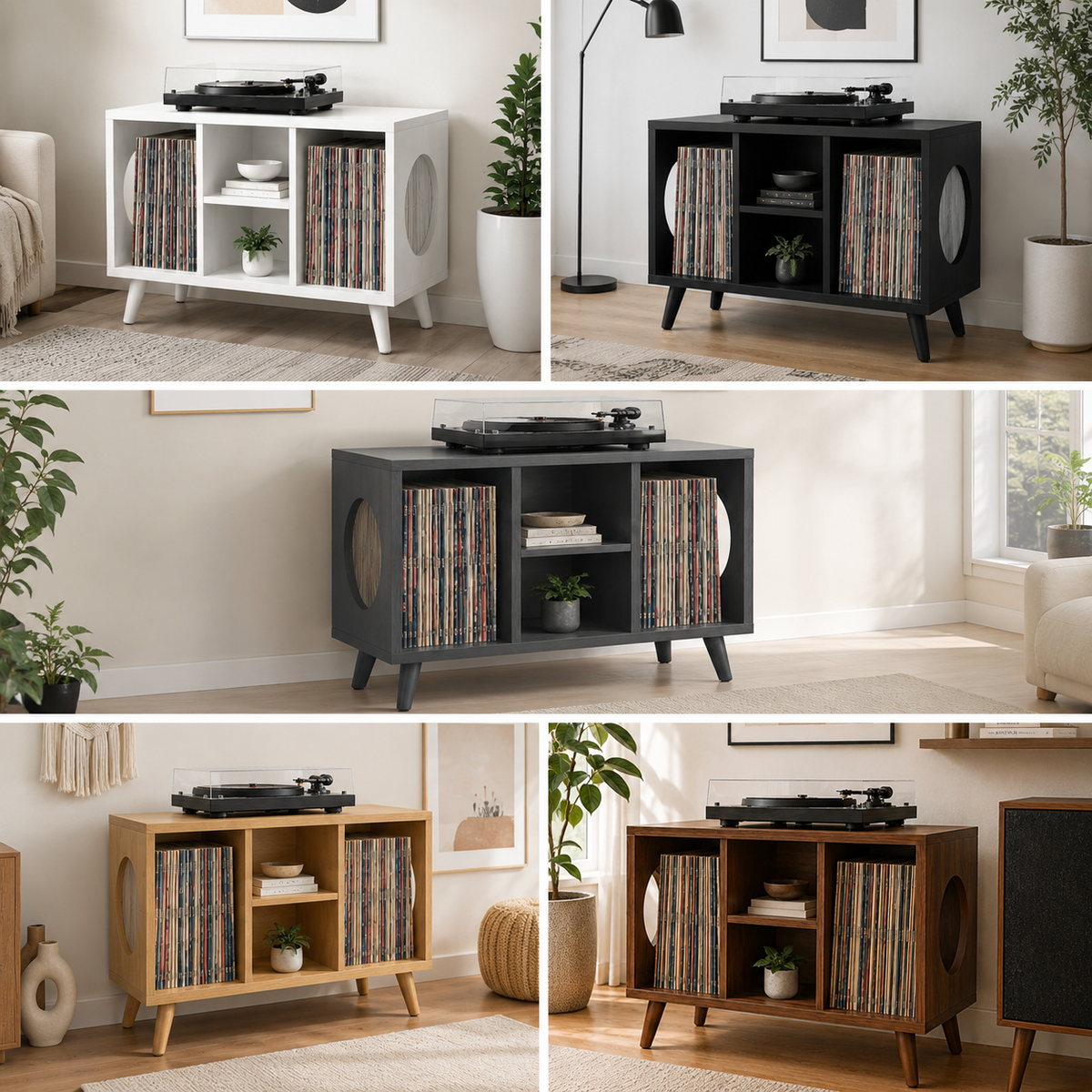 Modern Turntable Stand with LP Storage – Wide Vinyl Record Player Console