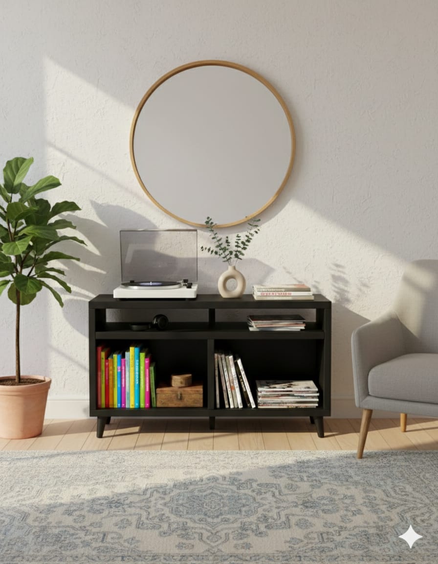 Modern Record Player Stand with Vinyl Storage – Turntable Table & LP Organizer