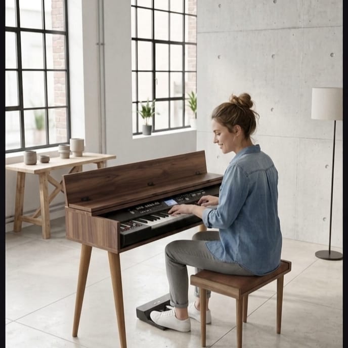 Custom Piano Stand, Digital Piano Stand, Keyboard Stand, MIDI Keyboard Desk, 88 Key Piano Furniture, Modern Walnut Music Stand