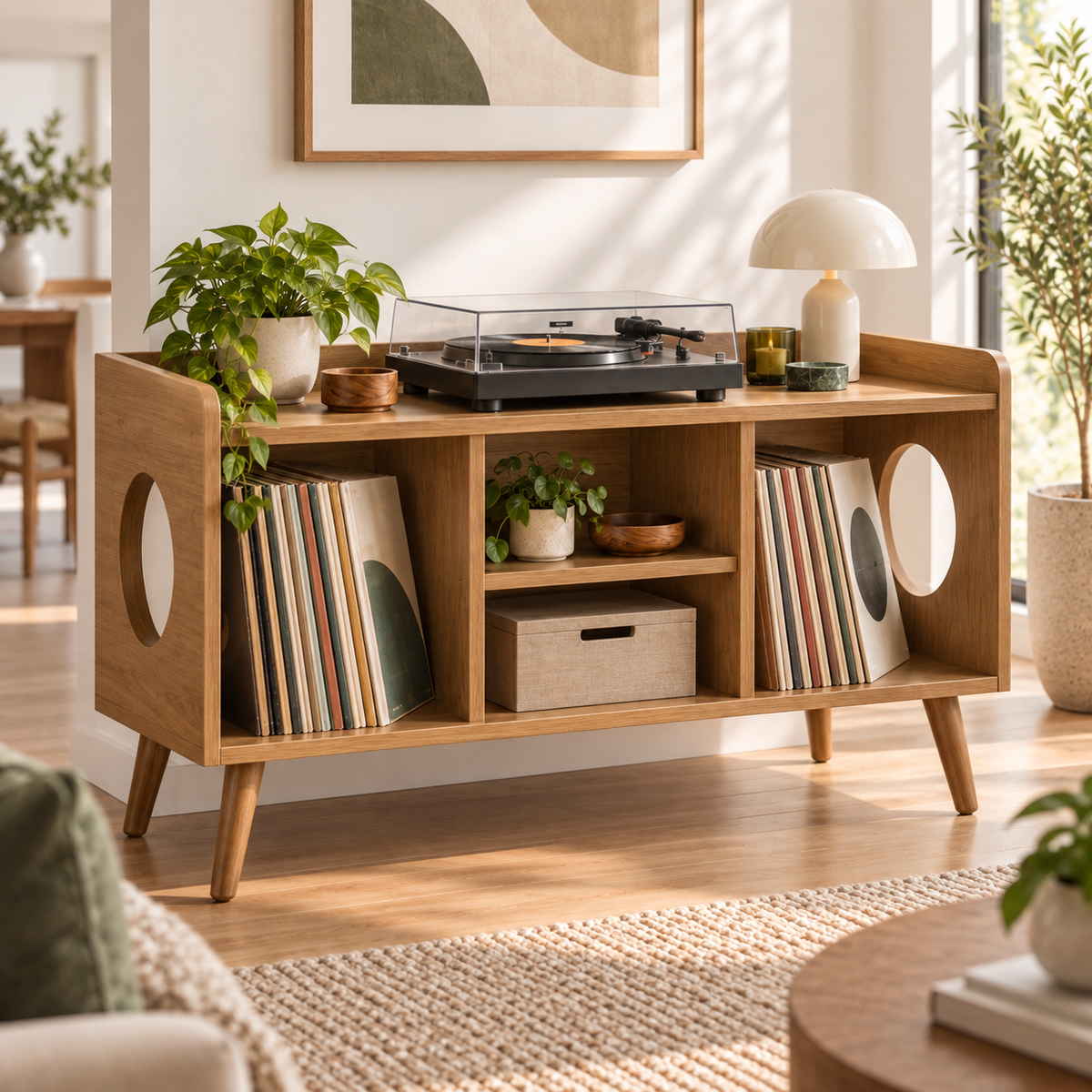 Record Player Stand with Vinyl Storage – Modern Turntable Stand & LP Organizer