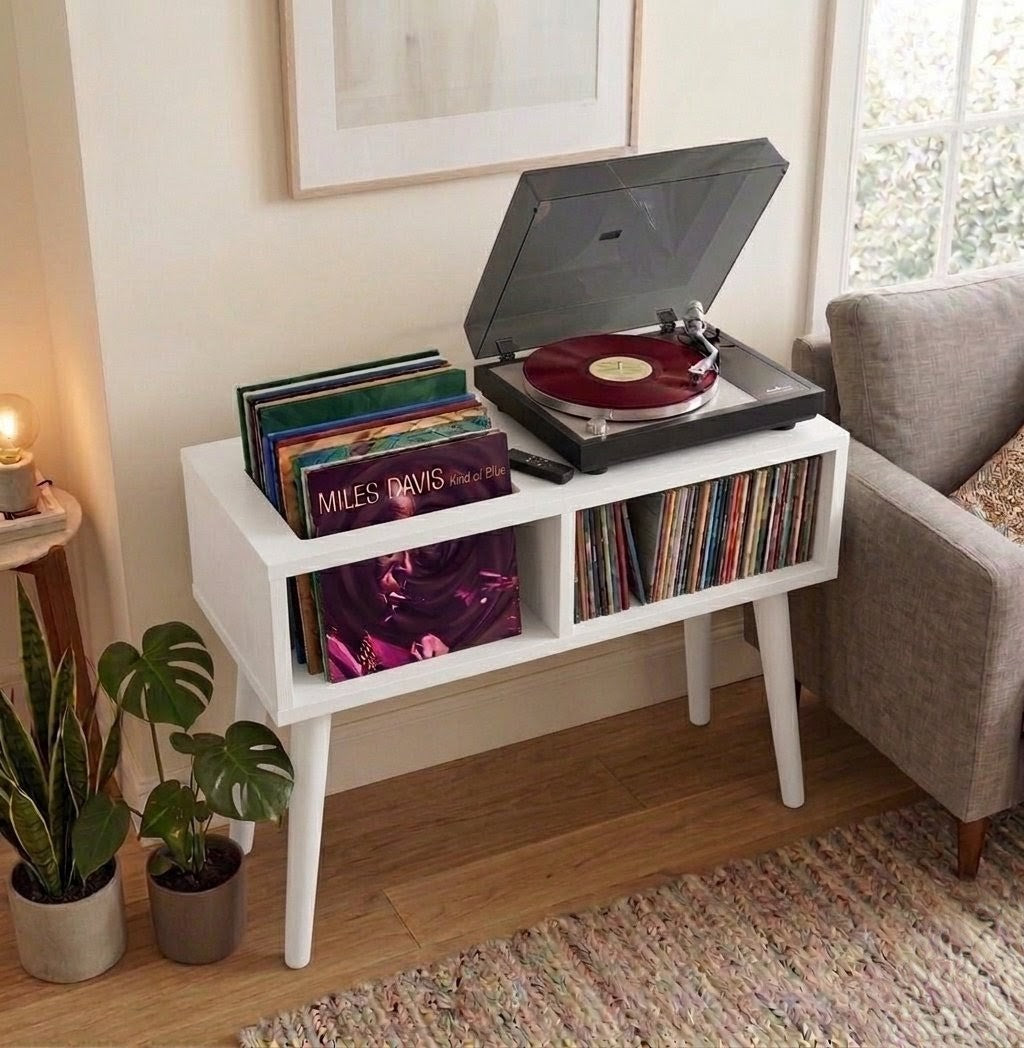 Modern Record Player Stand – 80 cm Turntable Table & Vinyl Storage Furniture