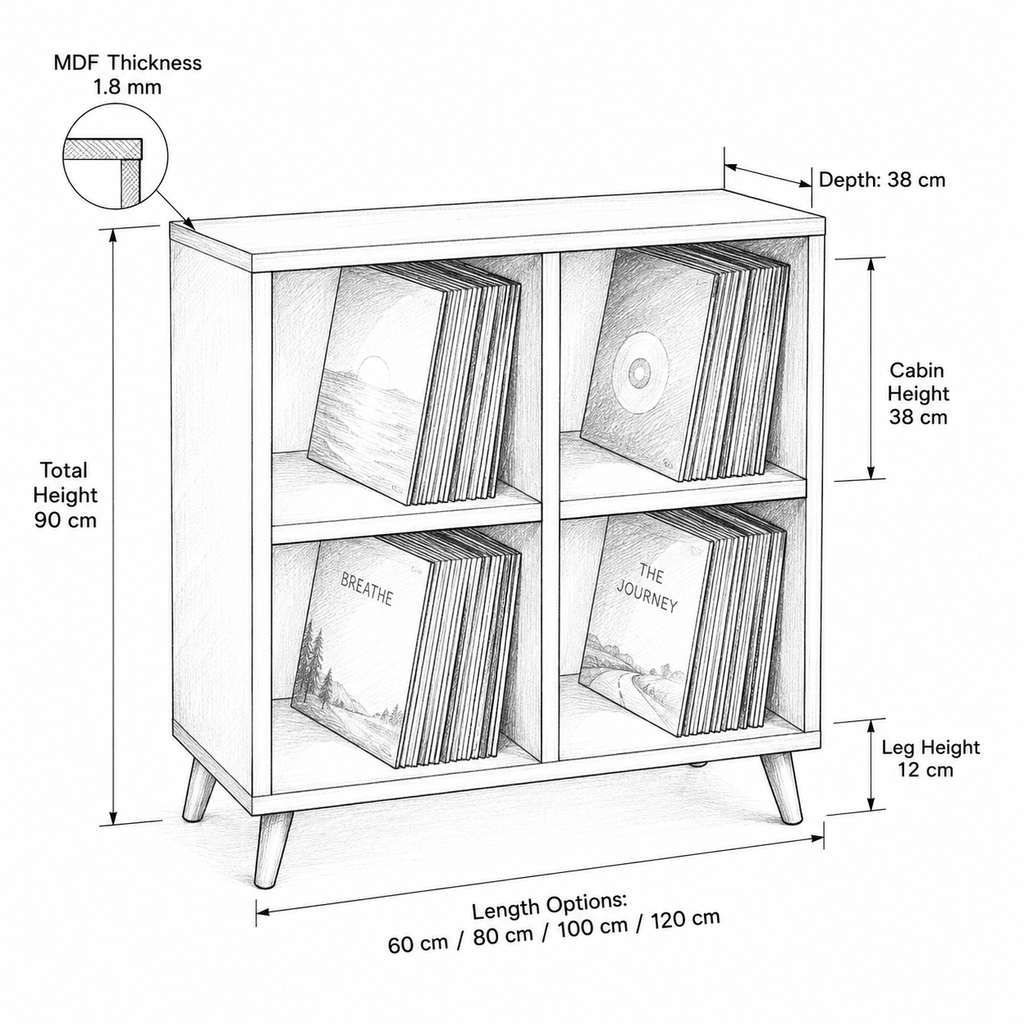 Tall Record Player Stand with Vinyl Storage – Turntable Stand & LP Organizer