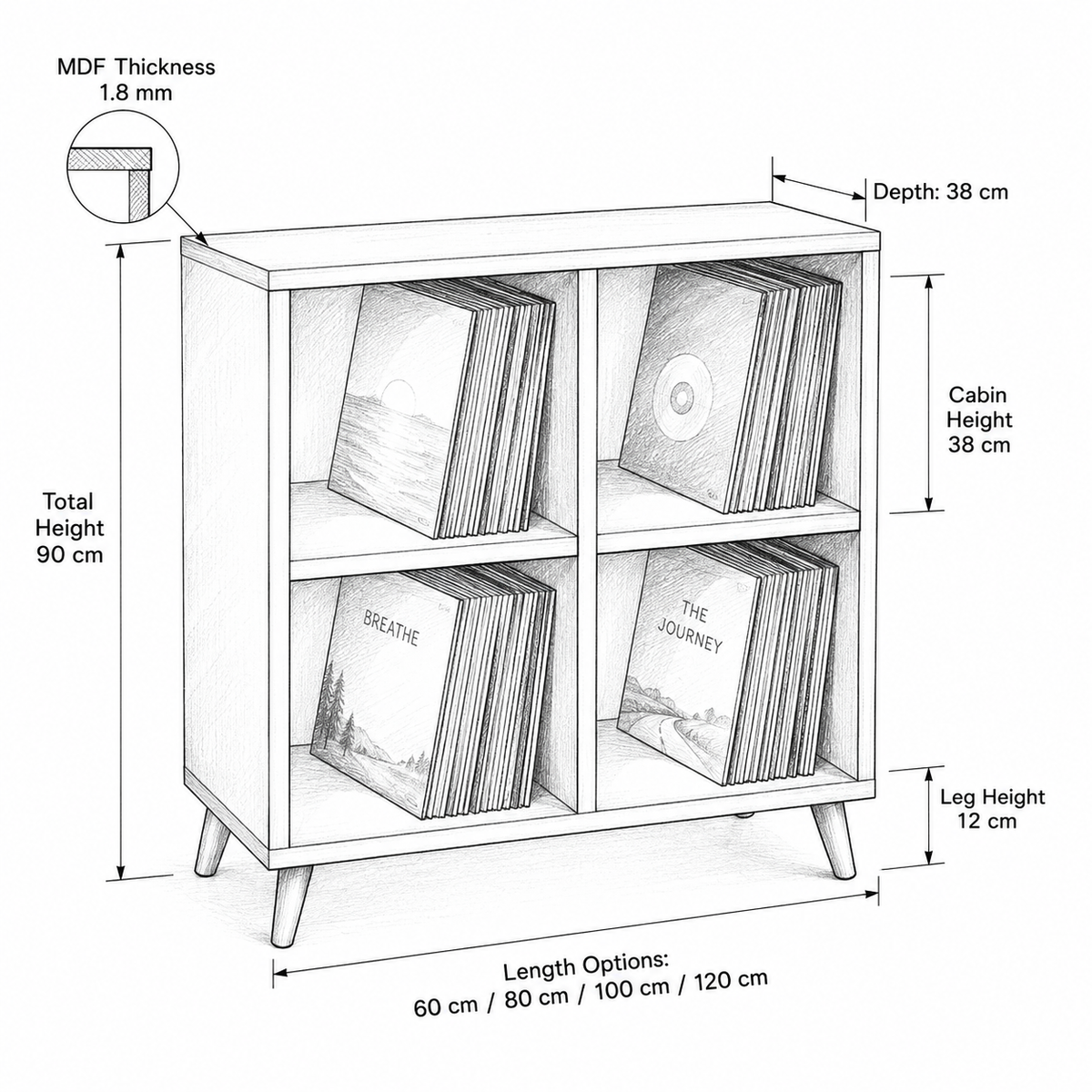 Tall Record Player Stand with Vinyl Storage – Turntable Stand & LP Organizer