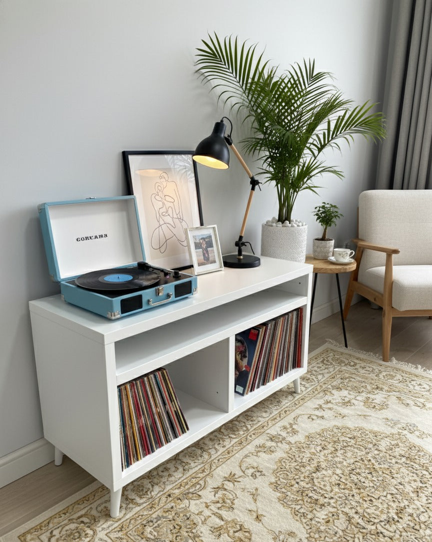 Modern Record Player Stand with Vinyl Storage – Turntable Table & LP Organizer
