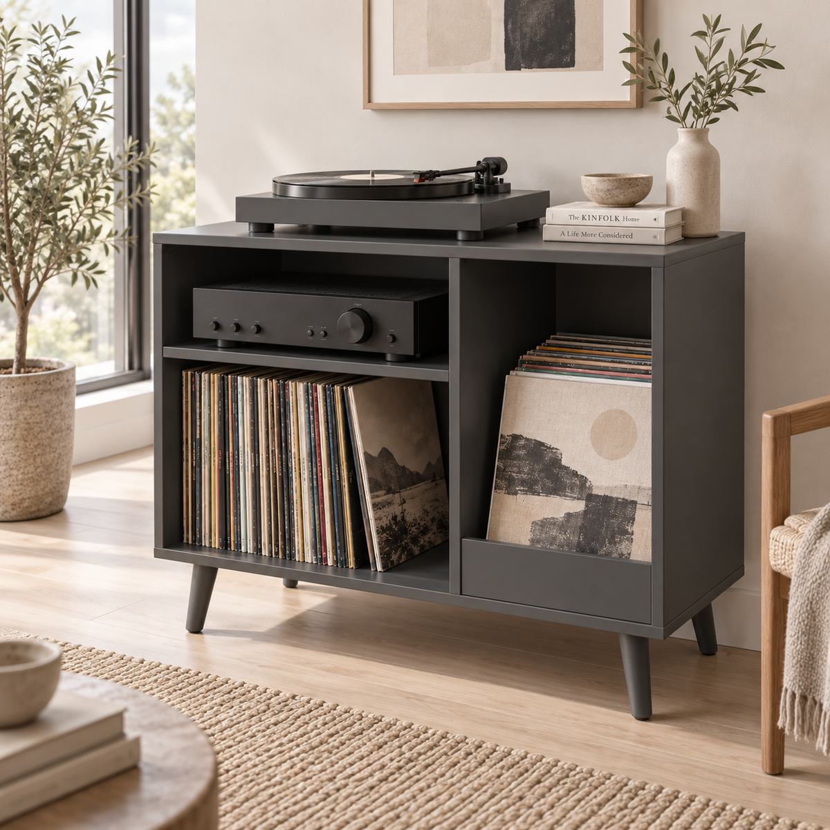 Record Player Stand with Vinyl Storage – 60 cm Turntable Stand & LP Organizer