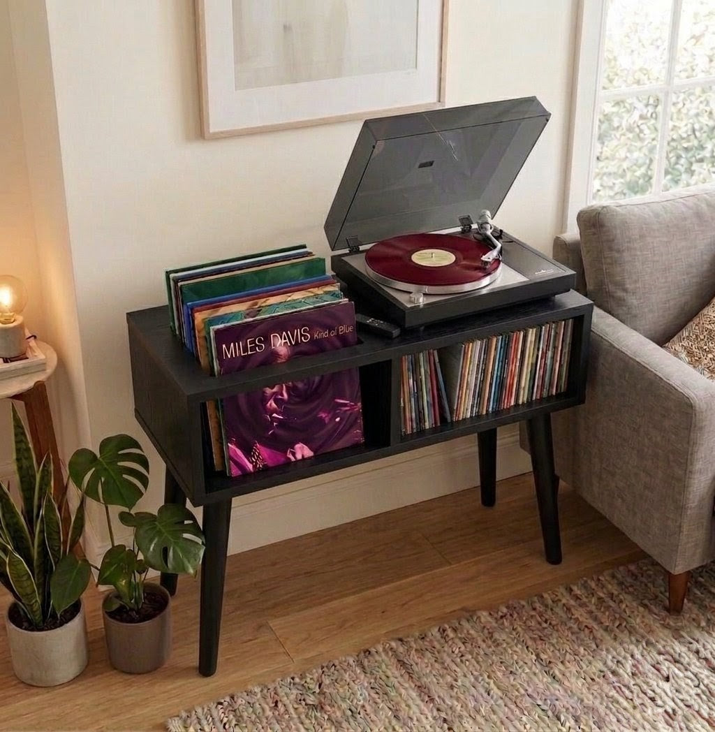 Modern Record Player Stand – 80 cm Turntable Table & Vinyl Storage Furniture