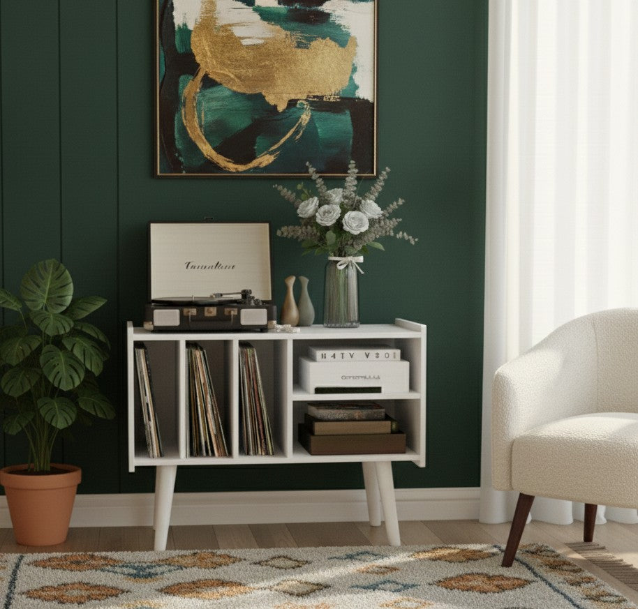 モダンレコードプレーヤースタンド（レコード収納付き）– 80 / 100 / 120 cm ターンテーブルスタンド＆LPレコード収納ラック